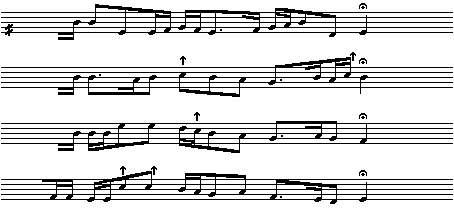 Noder efter Elsebeth Kjr Olesen, Ribe, 1975 (som jeg husker hendes sang plus lidt egen tilstning).