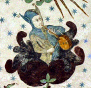 Leger med pibe og tromme. Kalkmaleri, Roskilde domkirke, 1400-tallet.